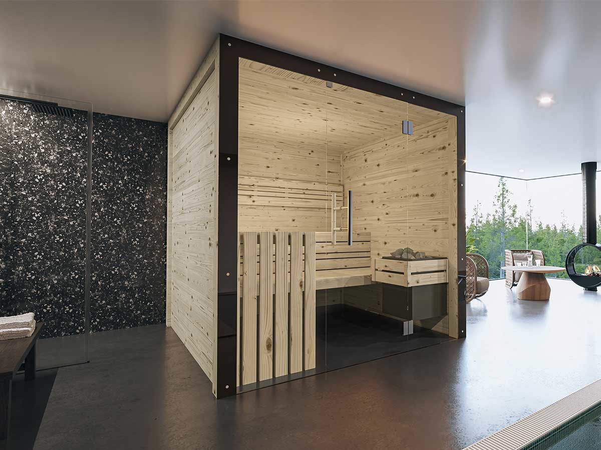 Sauna Arcadia mit Glasfront - Moderne Sauna aus Fichtenholz